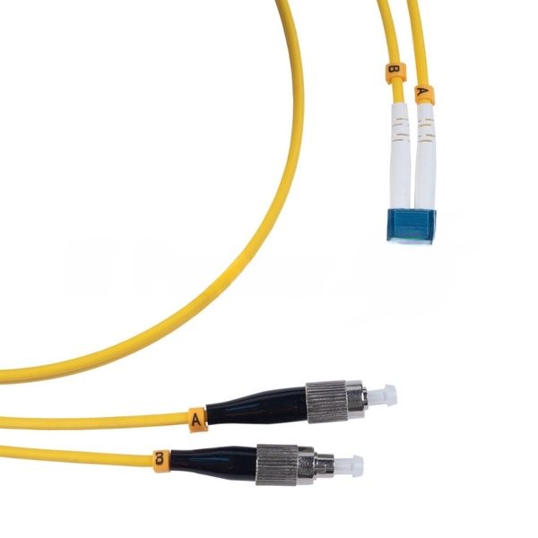 Патч-корд оптический Cabeus Tight Buffer FOP(d)-9-LC-FC-7m Duplex LC/FC, OS2 9/125, LSZH, 7м, Ø 3мм, чёрный хвостовик, цвет: жёлтый