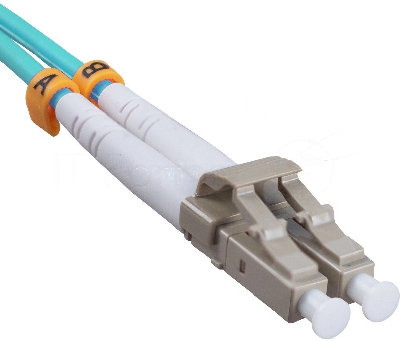 Патч-корд оптический Cabeus Tight Buffer FOP-50-LC-LC-20m Duplex LC/LC, OM3 50/125, LSZH, 20м, Ø 3мм, серый хвостовик, цвет: аква
