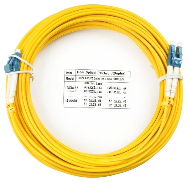 Патч-корд оптический Cabeus Tight Buffer, Duplex LC/LC, OS2 9/125, LSZH, 25м, Ø 3мм, синий хвостовик, жёлтый