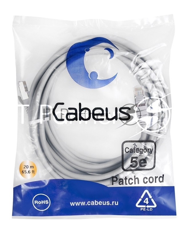 Патч-корд Cabeus PC-FTP-RJ45-Cat.5e-20m кат. 5е, экр., F/UTP, RJ45/RJ45, PVC, AWG24 20 м, серый