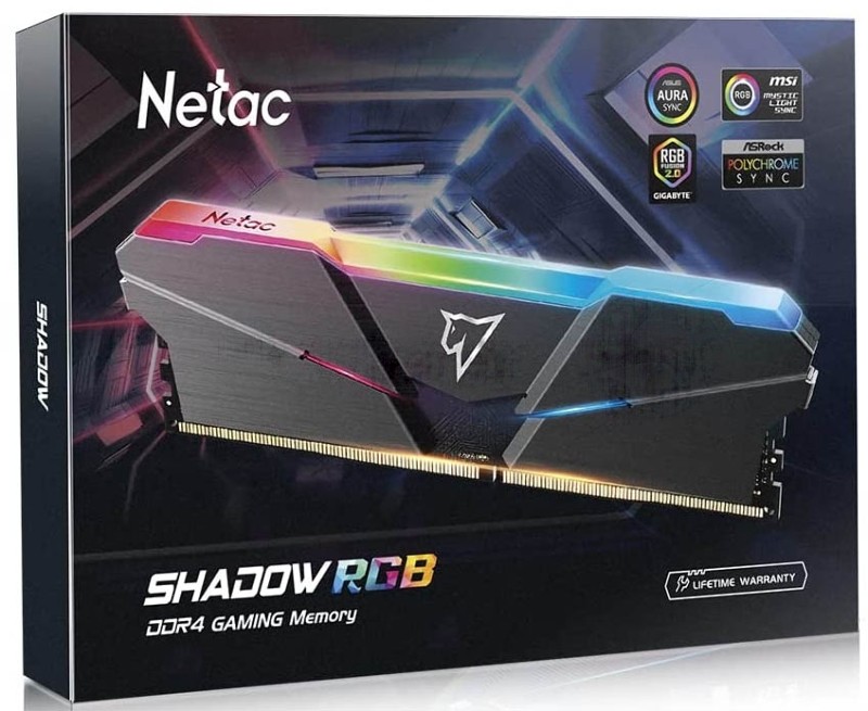 Оперативная память NETAC Shadow, DDR4, 16GB (1x16GB), 3200MHz, CL16, DIMM, с радиатором, RGB, серый
