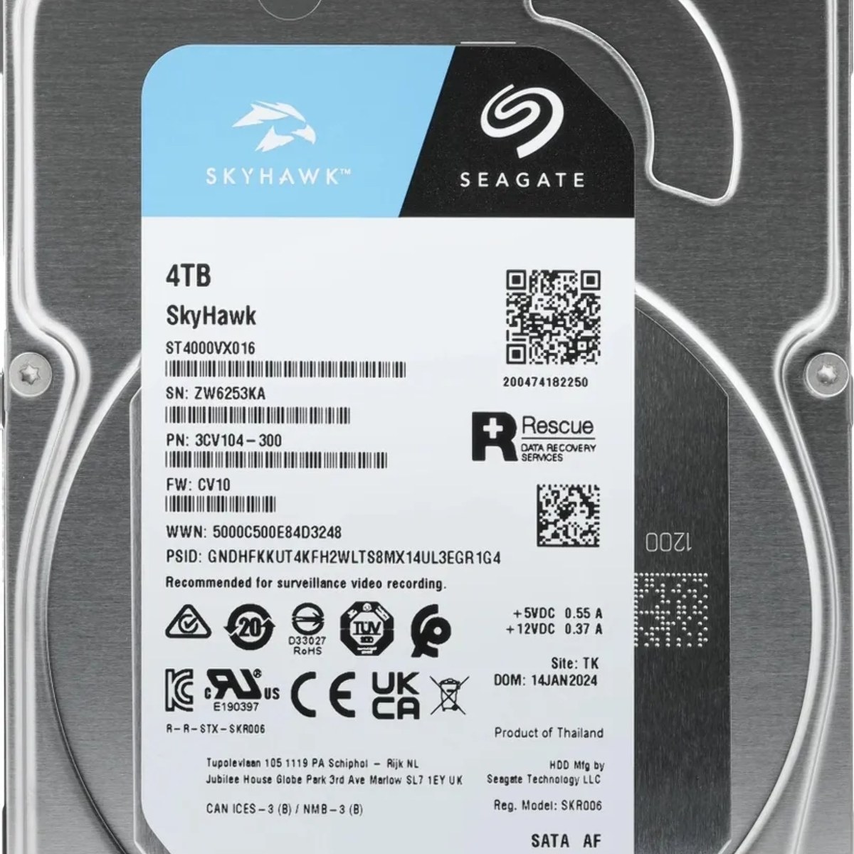 Жесткий диск Seagate 4Tb Skyhawk (ST4000VX016) OEM Serial ATA III, 5400 rpm, 256mb, для видеонаблюдения