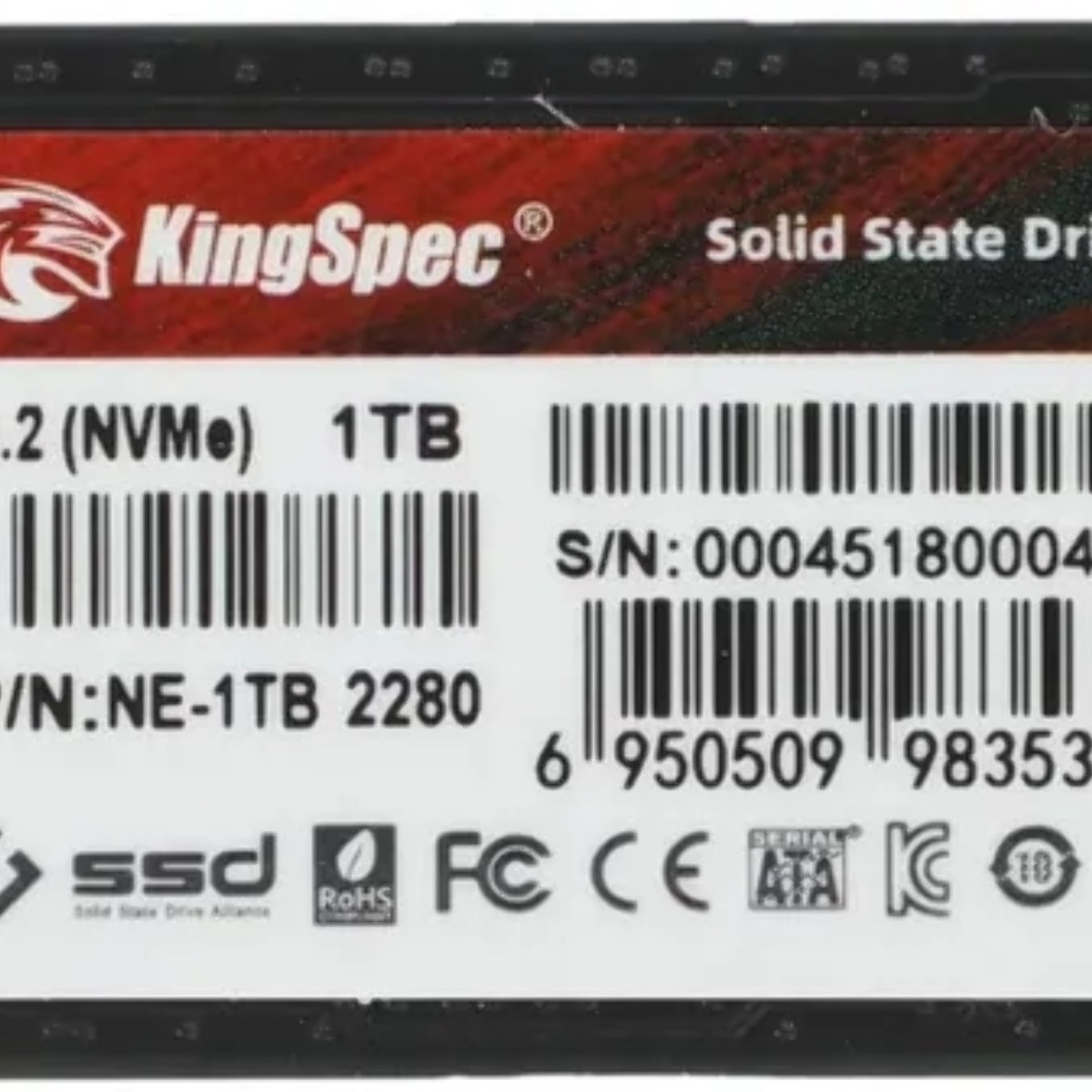 Накопитель SSD KingSpec NE-1Tb, 1Tb, PCIe 3.0 x4, M.2 2280, NVMe, R/W 2400/1900