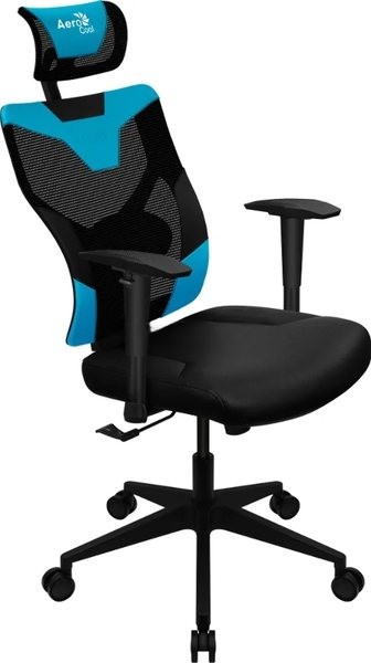 Кресло Aerocool GUARDIAN Ice Blue голубой, сетка, 150 кг, подголовник, регулируемые подлокотники, механизм качания, поясничная подушка