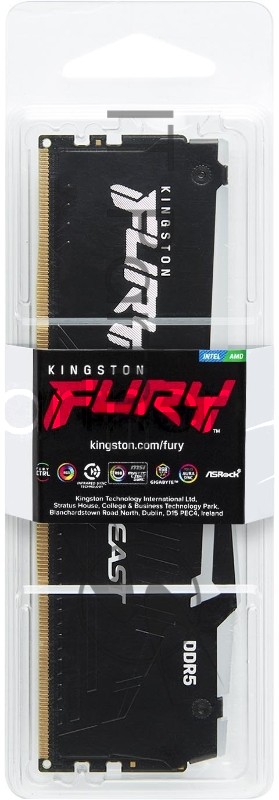 Оперативная память Kingston Fury Beast, DDR5, 32GB (1x32GB), 5600MHz, CL40, DIMM, с радиатором, RGB, черный