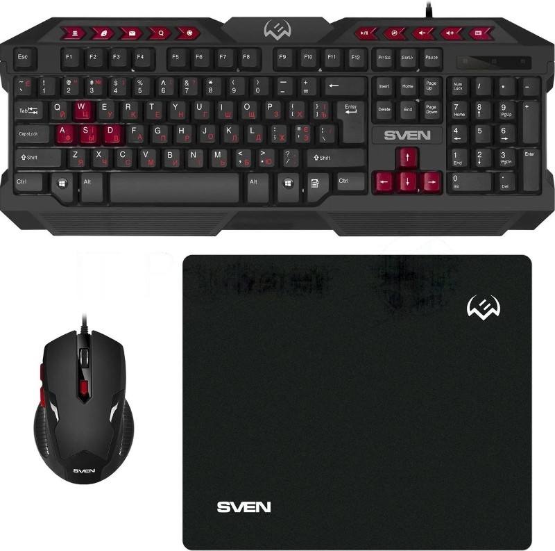 Комплект клавиатура + мышь SVEN GS-9200 игровые клавиатура, мышь и коврик