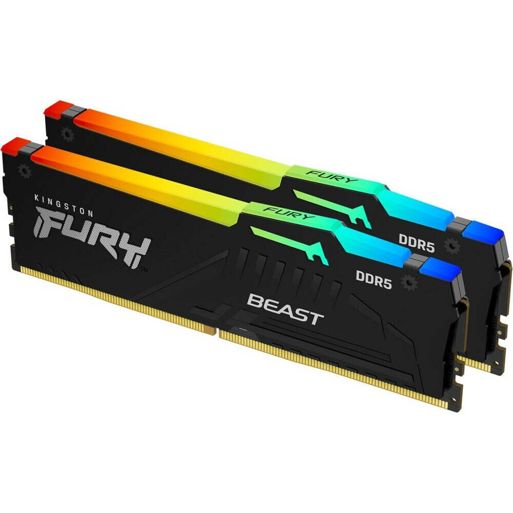Оперативная память Kingston Fury Beast, DDR5, 32GB (2x16GB), 5200MHz, CL40, DIMM, с радиаторами, RGB, черный