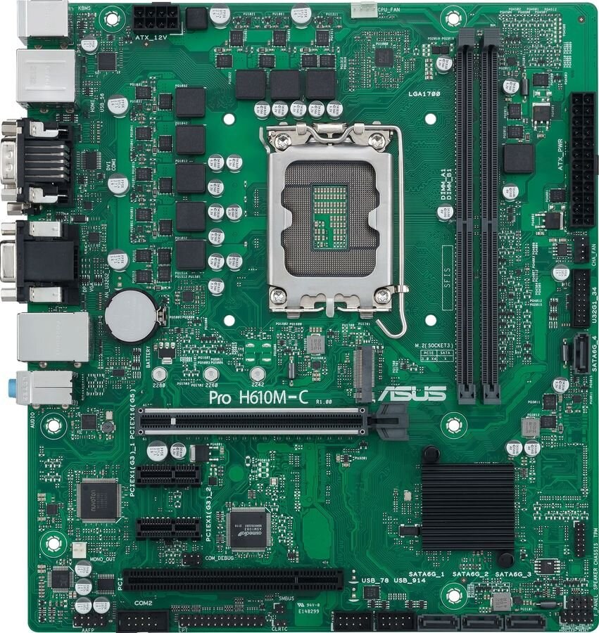 Материнская плата ASUS Pro H610M-C-CSM, LGA 1700, Intel H610, 2xDDR5, 4xSATA, 1xM.2, 1xPCIe 5.0 x16, 2xPCIe x1, 1xPCI, 1xHDMI, 1xDP, 1xDVI-D, 1xVGA, 1x 1Gb LAN, 2xUSB-A 3.2 Gen 2, 2xUSB-A 2.0, 3x3.5 мм, 7.1, mATX
