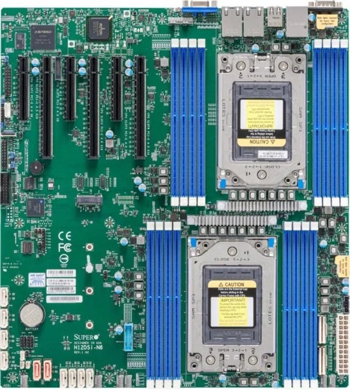 Материнская плата SuperMicro H12DSI-N6-B, SP3, SoC, 16xDDR4, 10xSATA 6Gb/s, 1xPCIe 4.0 x4 M.2, 3xPCIe 4.0 x16, 3xPCIe 4.0 x8, 1xVGA, 1xCOM, 2xUSB 2.0, 2xUSB 3.0, 2x 1Gb LAN, E-ATX