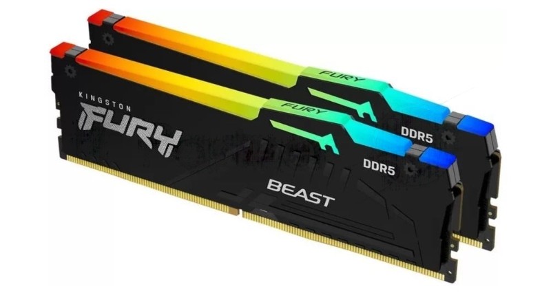 Оперативная память Kingston Fury Beast, DDR5, 32Gb (2x16Gb), 5600MHz, CL40, DIMM, с радиаторами, RGB, черный