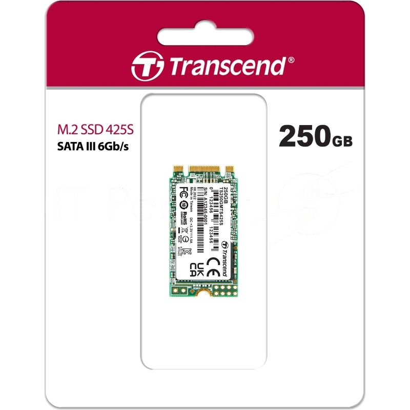 Накопитель SSD M.2 Transcend 250Gb MTS425 TS250GMTS425S (SATA3, up to 500/330MBs, 3D NAND, 90TBW, 22x42мм)