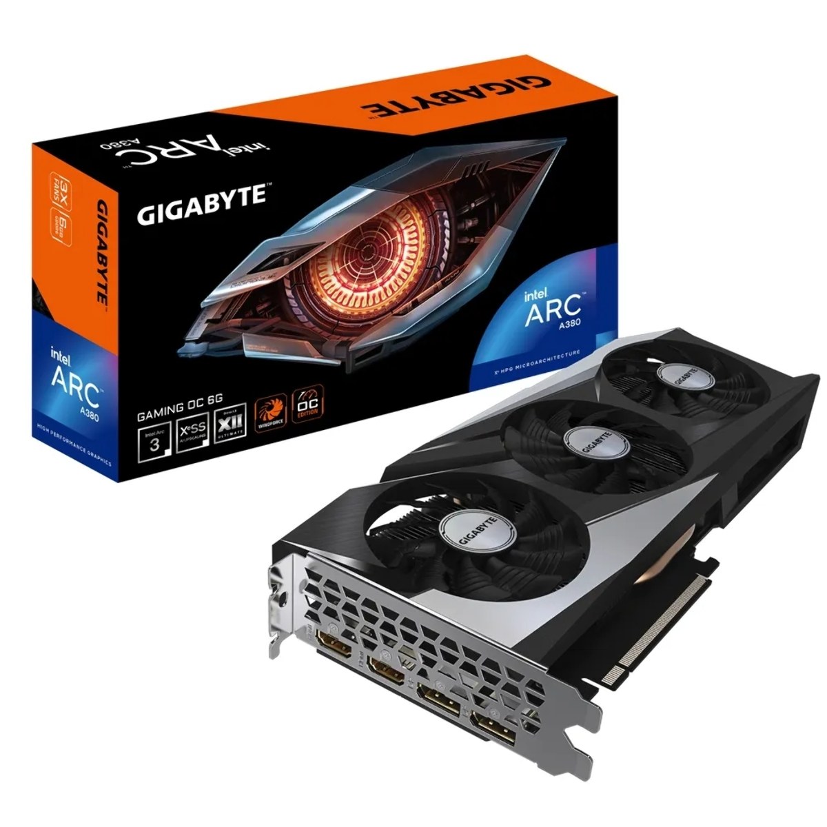 Видеокарта Gigabyte Arc A380 GAMING OC, 6 GB GDDR6, 96 bit, 3xDisplayPort, HDMI, GPU 2500 MHz