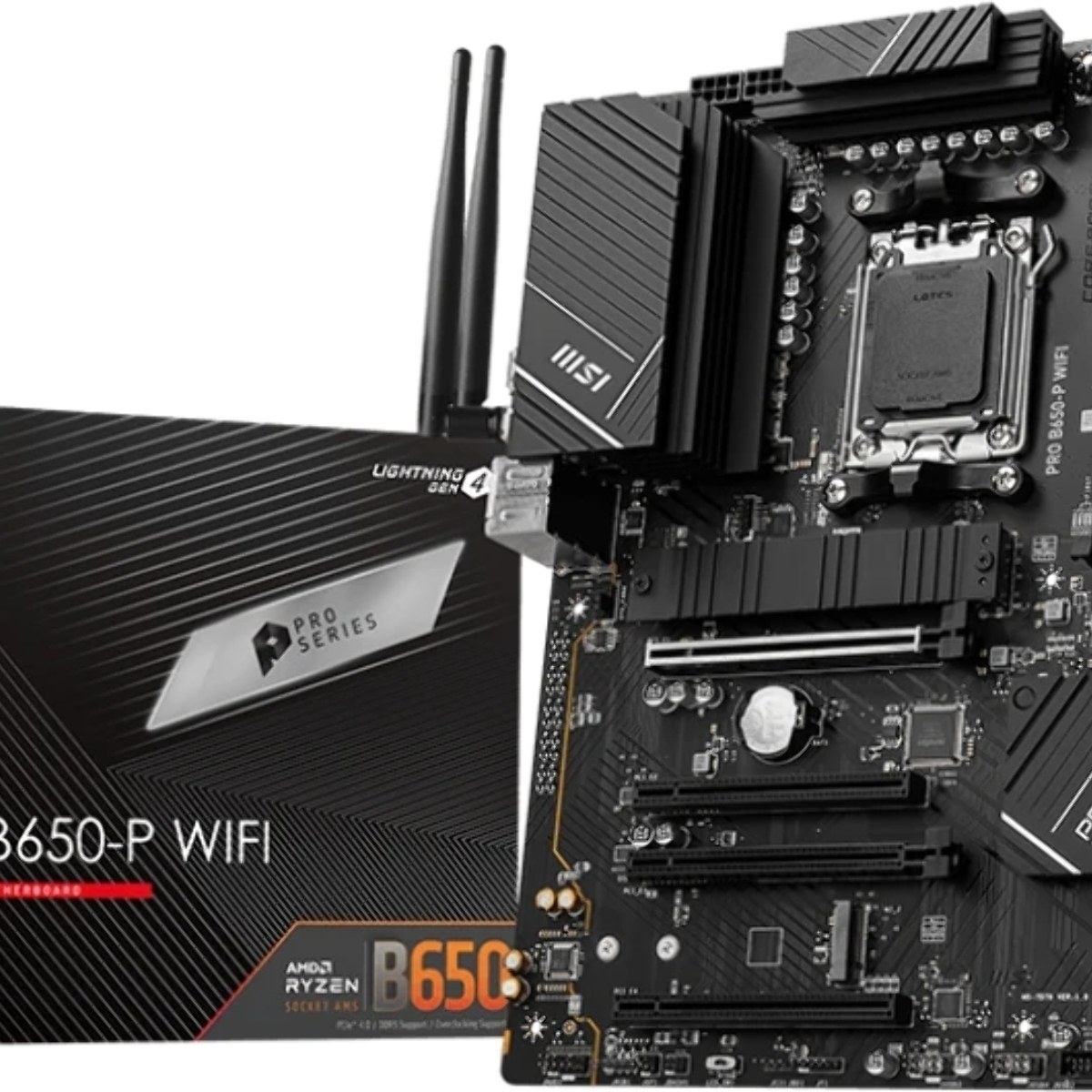 Материнская плата MSI PRO B650-P WIFI, AM5, AMD B650, 4xDDR5, 6xSATA, 2xM.2 (PCIe 4.0), 2xPCIe 4.0 x16, 2xPCIe 3.0 x16, 1xHDMI, 1xDP, 1x2.5Gb LAN, Wi-Fi, Bluetooth, 1xUSB-C 20Gbps, 3xUSB-A 10Gbps, 4xUSB-A 5Gbps, 3x3.5 мм, 7.1, чёрный, ATX