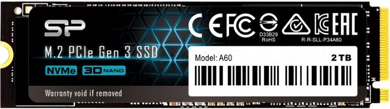 Накопитель SSD Silicon Power P34A60, 2Tb, PCIe 3.0 x4, M.2 2280, NVMe, R/W 2200/1600