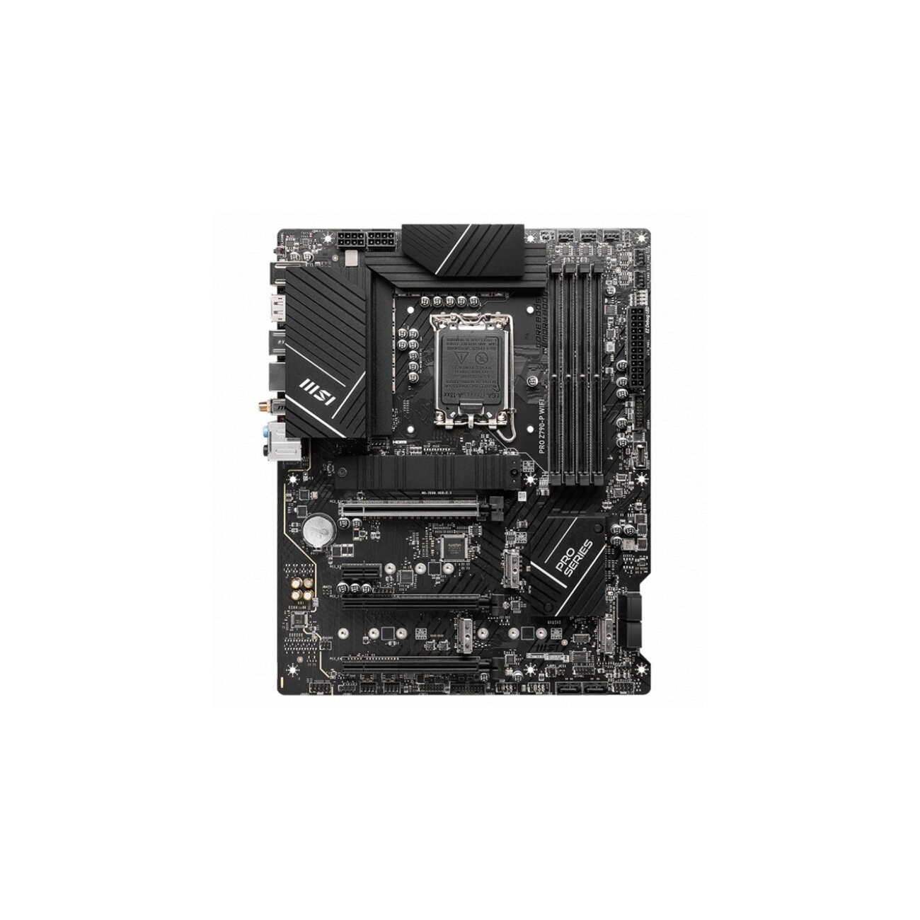 Материнская плата MSI PRO Z790-P WIFI, LGA 1700, Intel Z790, 4xDDR5, 6xSATA, 4xM.2, 1xPCIe 5.0 x16, 1xPCIe 4.0 x16, 1xPCIe 3.0 x16, 1xPCIe x1, 1xHDMI, 1xDP, 1x2.5Gb LAN, 4xUSB-A 2.0, 2xUSB-A 3.2 Gen 1, 1xUSB-A 3.2 Gen 2, 1xUSB-C 3.2 Gen 2x2, 6x3.5мм, 7.1, ATX
