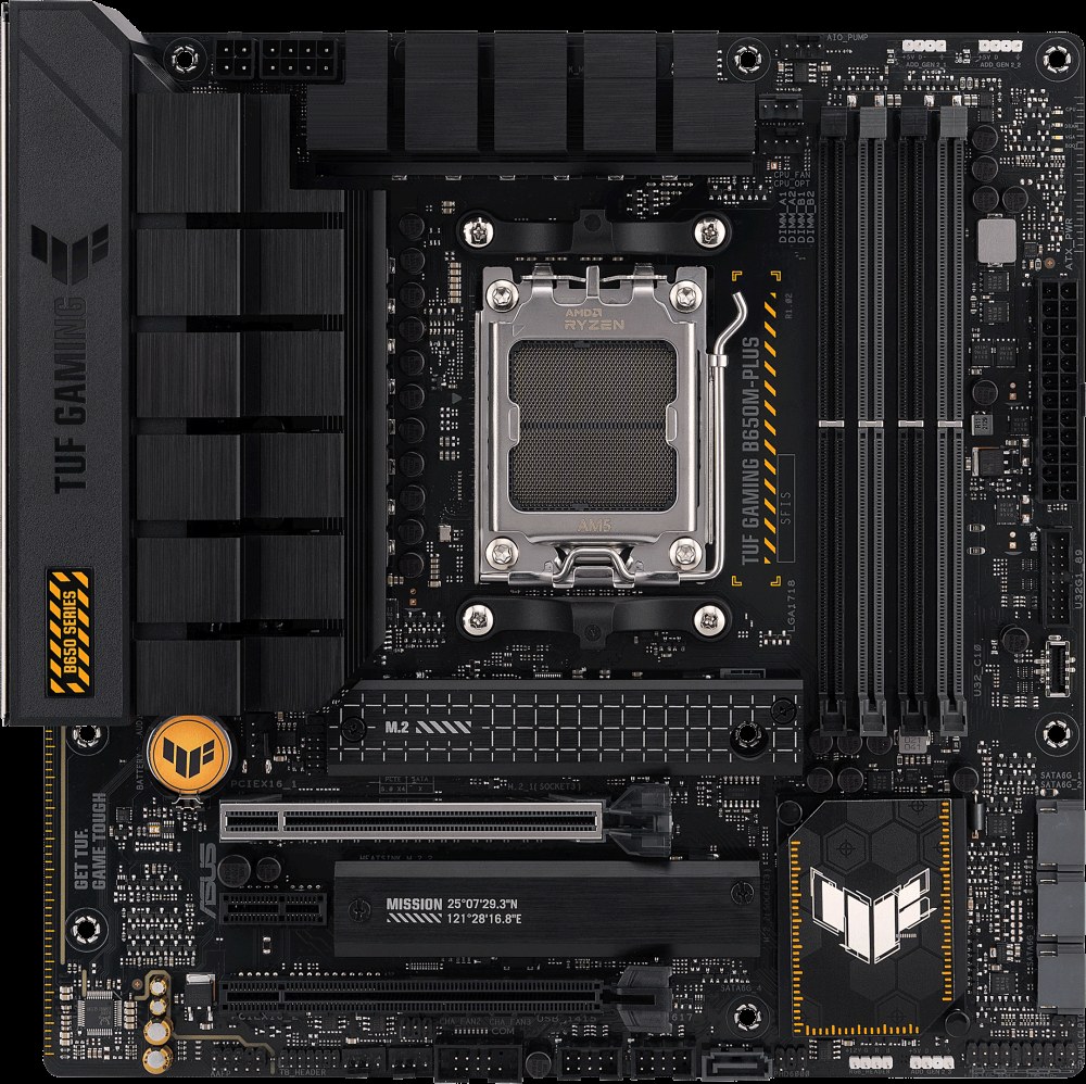 Материнская плата ASUS TUF GAMING B650M-PLUS, AM5, AMD B650, 4xDDR5, 4xSATA, 2xM.2, 1xPCIe 4.0 x16, 1xPCIe 4.0 x4, DisplayPort, HDMI, 1x2.5Gb LAN, USB Type-C, 5x3.5 мм, 7.1, microATX