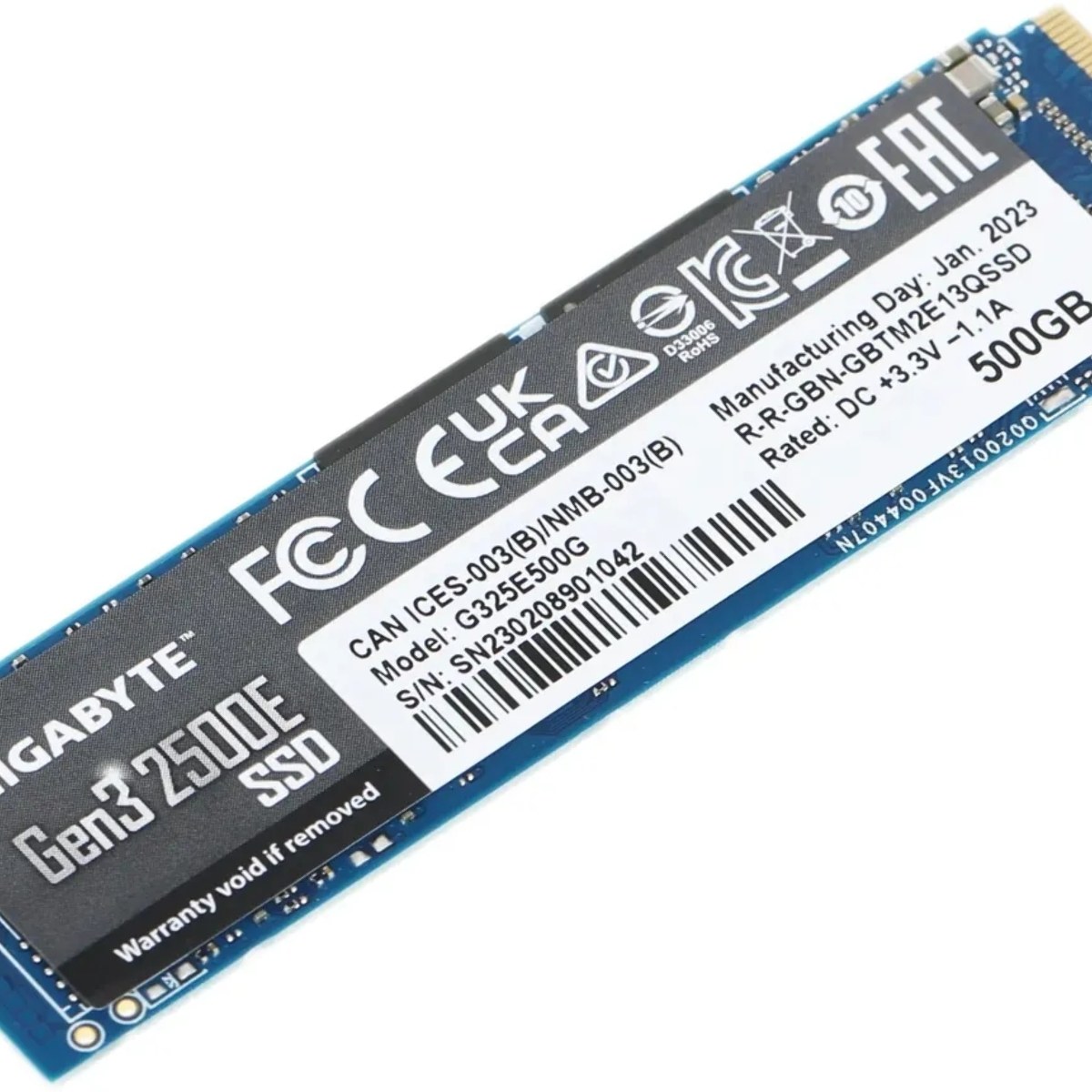 Накопитель SSD GIGABYTE AORUS Gen3 2500E, 500Gb, M.2 2280, PCIe 3.0 x4, NVMe, R/W 2300/1500