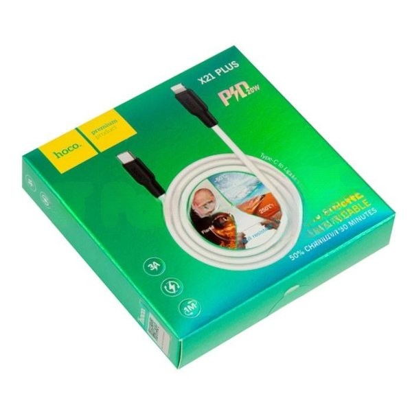 Кабель Type-C HOCO X21 Plus Silicone для Lightning, PD20, 3.0A, 1м, белый