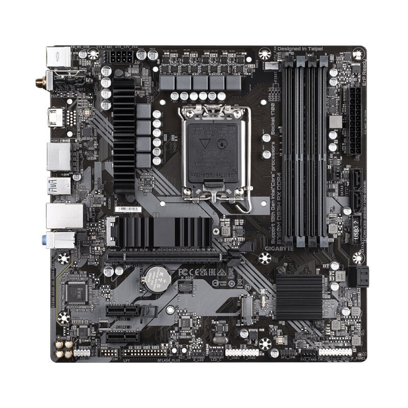 Материнская плата Gigabyte B760M DS3H AX DDR4 (V1.2/V1.3), LGA 1700, Intel B760, 4xDDR4, 4xSATA, 2xM.2, 1xPCI-E 4.0 x16, 2xPCI-E 4.0 x1, 1xHDMI, 2xDP, 1x 2.5Gb LAN, 3xUSB 3.2 Gen 1, 2xUSB 2.0, 3x3.5 мм, 7.1, Micro-ATX