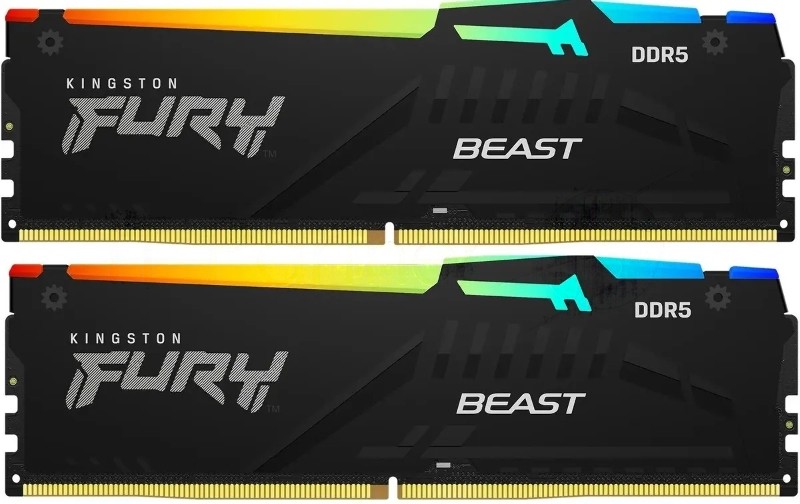 Оперативная память Kingston Fury Beast, DDR5, 16Gb (2x8GB), 5600MHz, CL40, DIMM, с радиаторами, RGB, черный