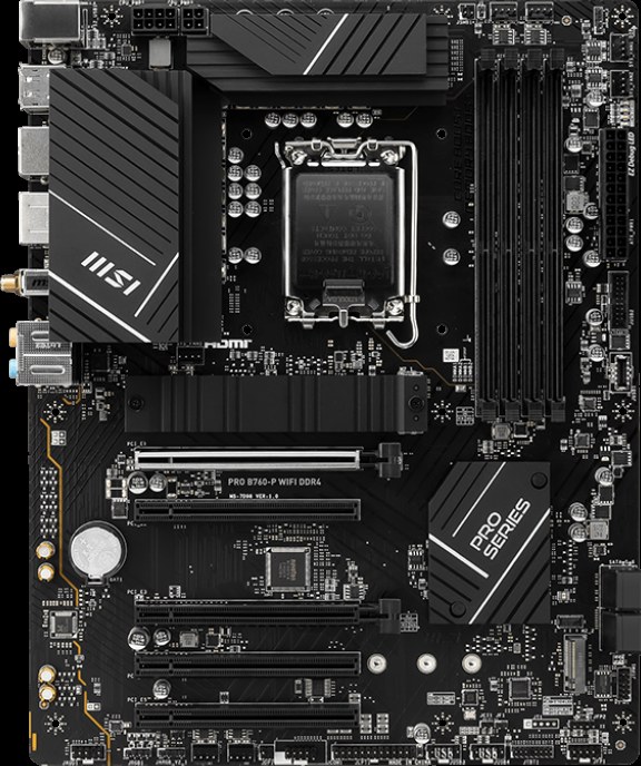 Материнская плата MSI PRO B760-P WIFI DDR4, LGA1700, Intel B760, 4xDDR4, 4xSATA, 2xM.2, 2xPCIe x16, DisplayPort, HDMI, 1x2.5Gb LAN, USB Type-C, 5x3.5 мм, 7.1, ATX