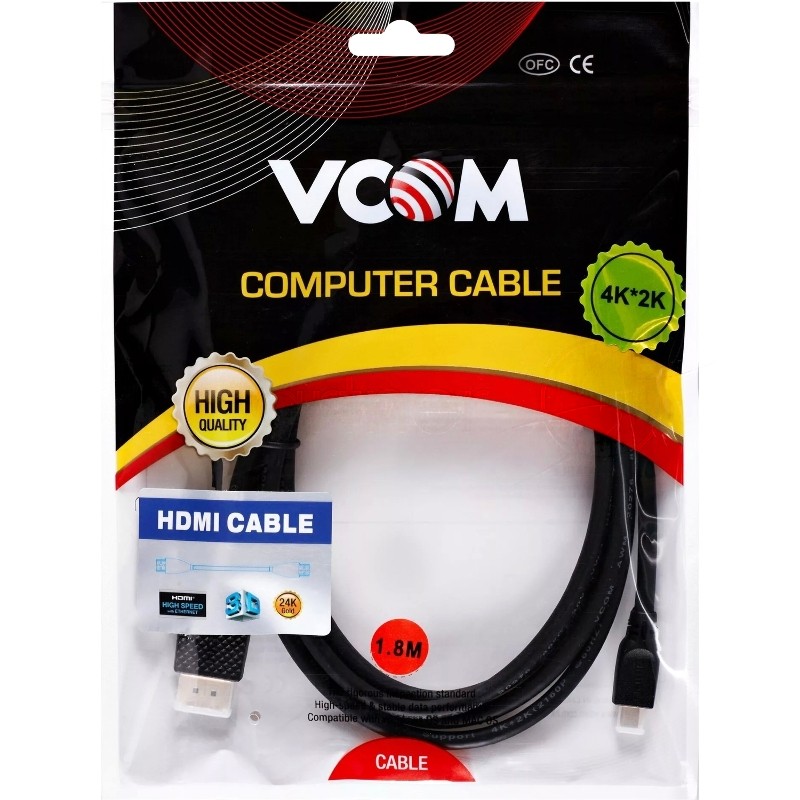 Кабель HDMI-19M --MicroHDMI-19M ver 2.0 1,5 м VCOM CG587-1.8M