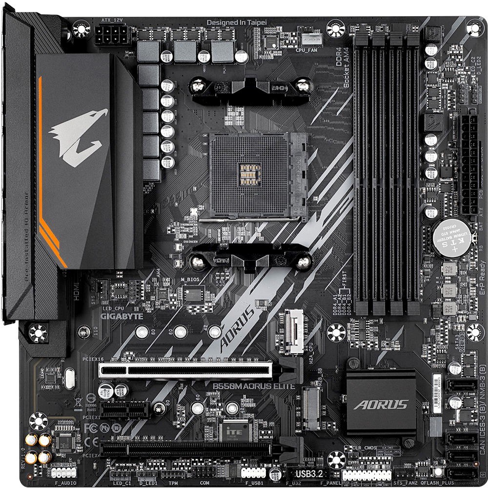 Материнская плата Gigabyte B550M K, AM4, AMD B550, 4xDDR4, 4xSATA, 2xM.2, 2xPCIe x16, 1xPCIe x1, DisplayPort, HDMI, 1xGb LAN, 8xUSB, 3x3.5 мм, 7.1, microATX