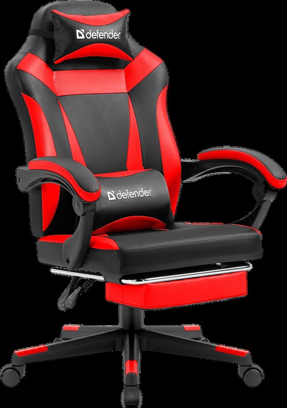 Кресло Defender CRUISER BLACK/RED черный/красный, экокожа, подставка для ног