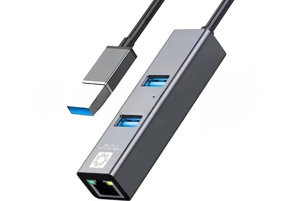 Кабель-адаптер USB3.0 5bites UA3-45-11BK, 3*USB3.0, RJ45 1G, AL, серый