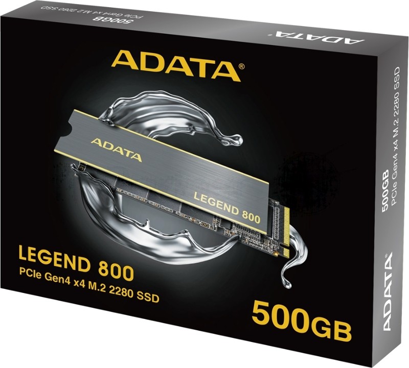 Накопитель SSD ADATA LEGEND 800, 500Gb, PCIe 4.0 x4, M.2 2280, NVMe, R/W 3500/2200, с радиатором