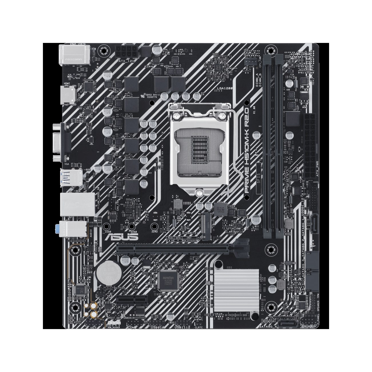 Материнская плата ASUS PRIME H510M-K R2.0, LGA1200, Intel H470, 2xDDR4, 4xSATA, 1xM.2, 1xPCIe 4.0 x16, HDMI, D-Sub, 1x1Gb LAN, 3x3.5 мм, 7.1, microATX