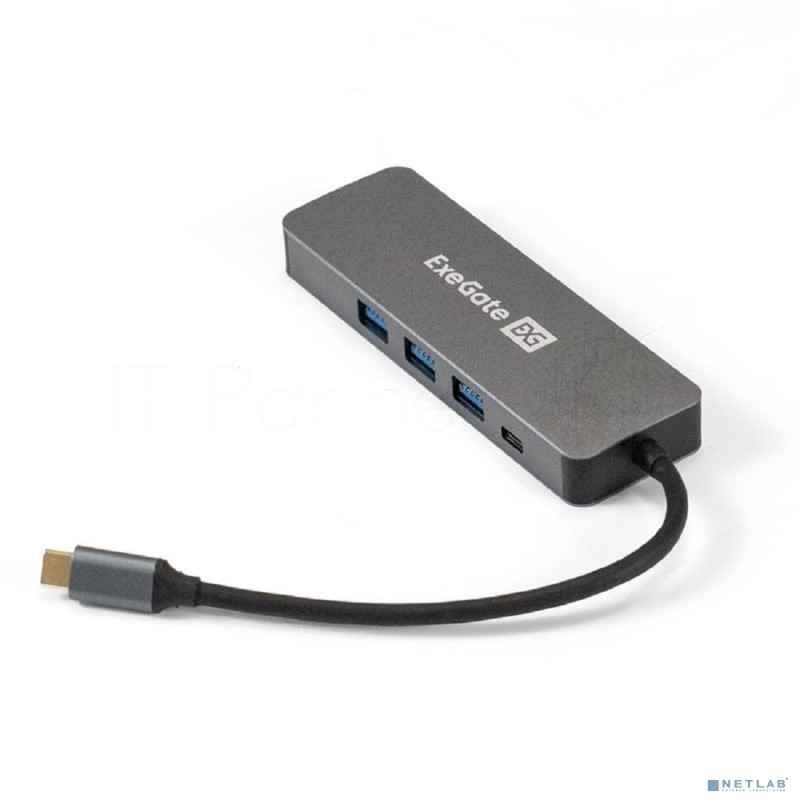 USB-концентратор ExeGate DUB-31C/PD/H (кабель-адаптер USB Type-C --> 3xUSB3.0 + PD 60W + HDMI 4K@30Hz, Plug&Play, серый)