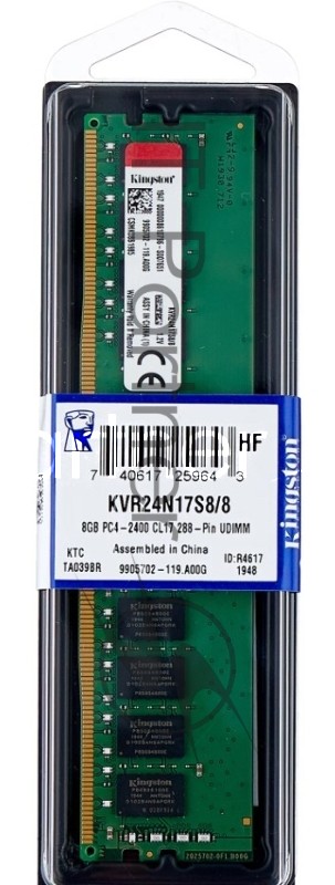 Оперативная память Kingston ValueRAM, DDR4, 8GB (1x8GB), 2400MHz, CL17, DIMM