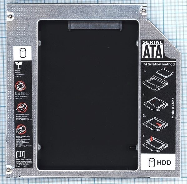Переходник дополнительного HDD кредл в отсек CD/DVD SATA 12.7 мм
