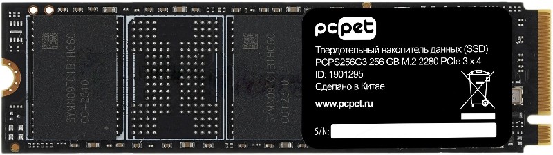 Накопитель SSD PC PET PCPS256G3, 256GB, PCIe 3.0 x4, M.2 2280, NVMe, R/W 1800/1000