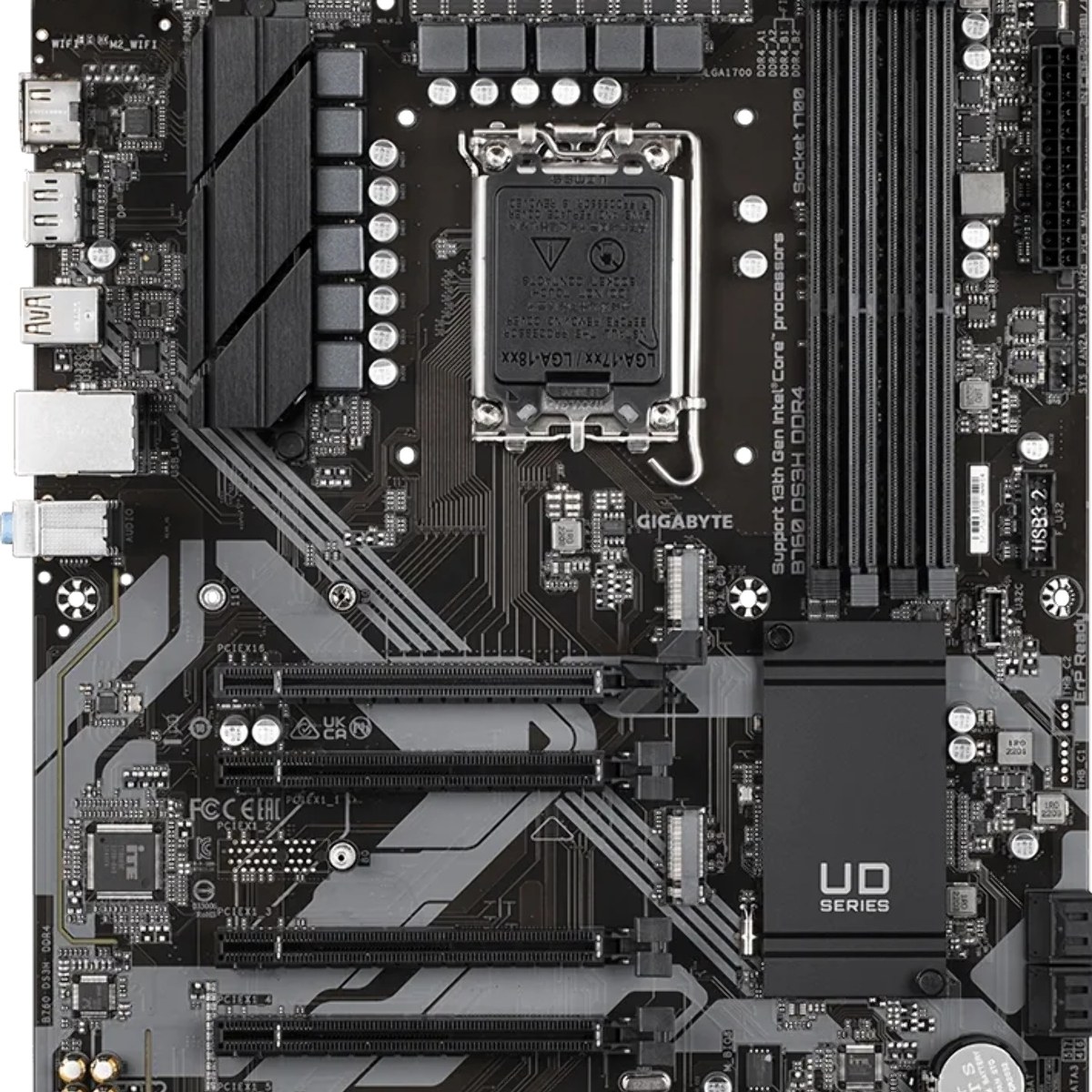 Материнская плата GIGABYTE B760 DS3H DDR4, LGA1700, Intel B760, 4xDDR4, 4xSATA, 2xM.2, 1xPCIe 4.0 x16, DisplayPort, HDMI, 1x1Gb LAN, USB Type-C, 3x3.5 мм, 7.1, ATX