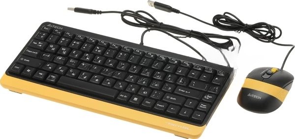 Комплект клавиатура+мышь A4Tech FStyler F1110 проводной, USB, 2000 DPI, чёрный/жёлтый