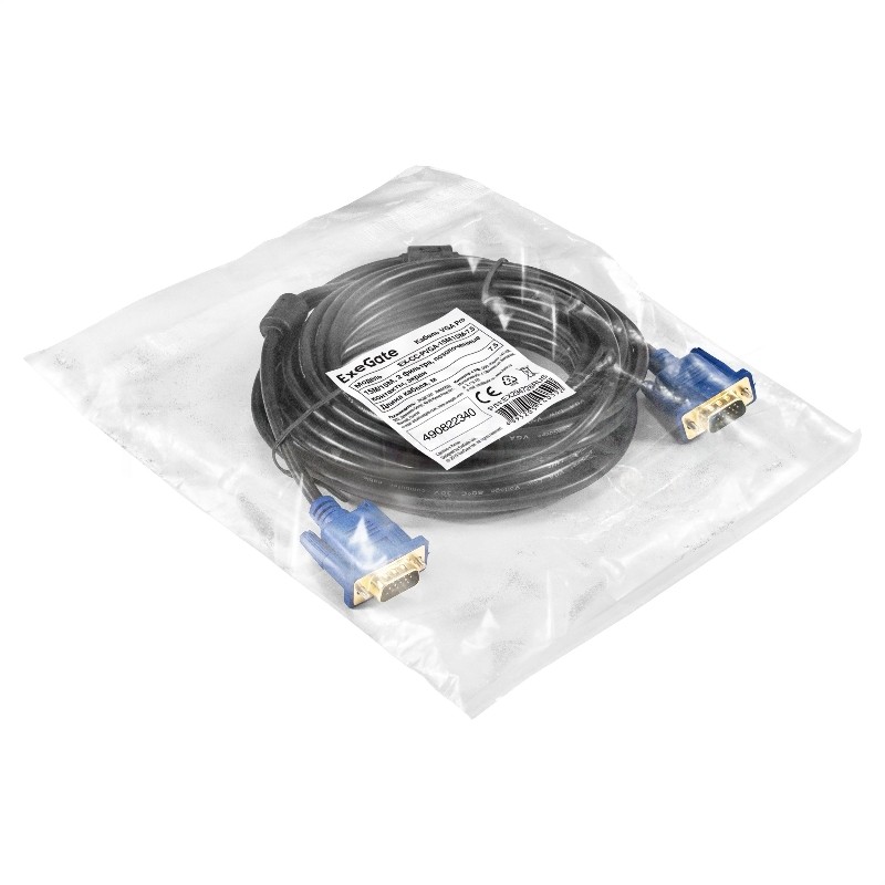 Кабель VGA Pro ExeGate EX-CC-PVGA-15M15M-7.5 (15M/15M, 7,5м, 2 фильтра, позолоченные контакты, экран)
