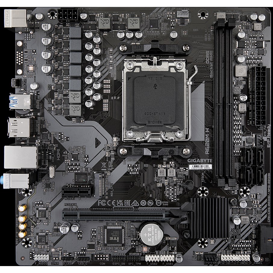 Материнская плата Gigabyte A620M H, AM5, AMD A620, 2xDDR5, 4xSATA, 1xM.2, 1xPCIe 4.0 x16, 1xHDMI, 1xDP, D-Sub, 1xGb LAN, 6xUSB, 3x3.5 мм, 7.1, microATX