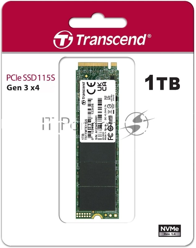 Накопитель SSD Transcend 115S, 1Tb, PCIe 3.0 x4, M.2 2280, NVMe, R/W 3200/2000
