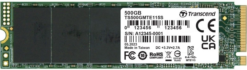 Накопитель SSD Transcend PCI-E 3.0 x4 500Gb TS500GMTE115S 115S M.2 2280 0.2 DWPD