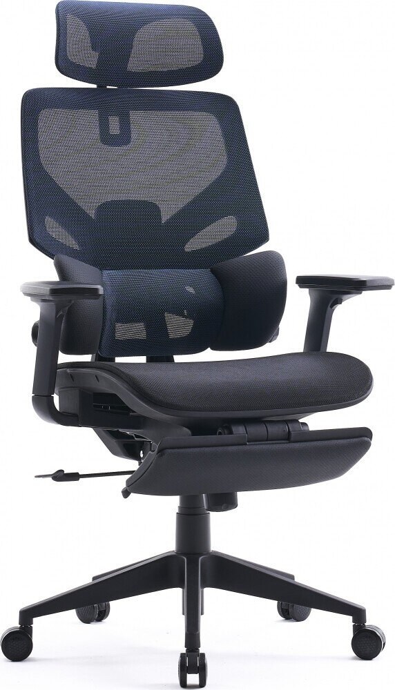 Кресло Cactus CS-CHR-MC01-BLBK синий, сетка, подголовник, подставка для ног