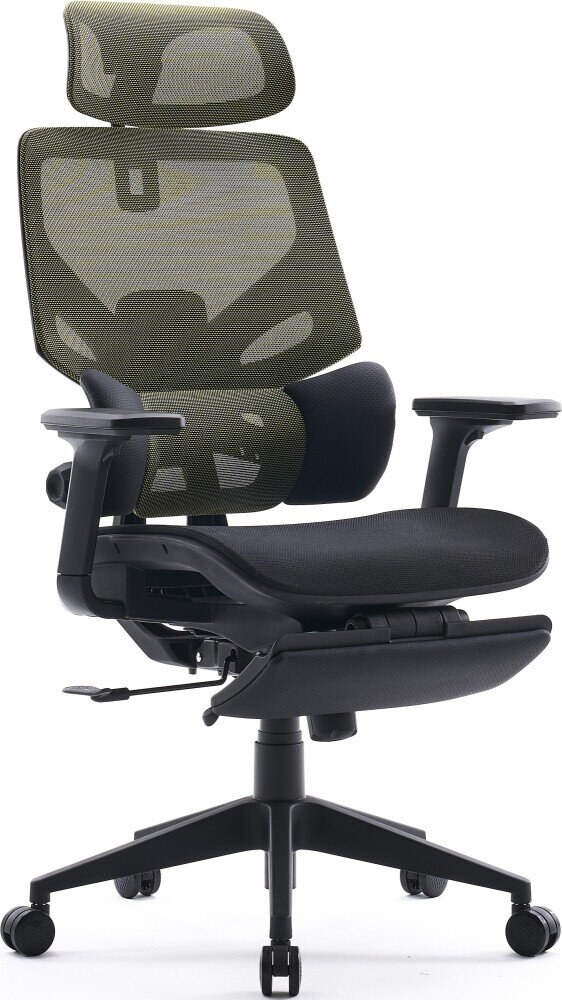 Кресло Cactus CS-CHR-MC01-LGNBK салатовый, сетка, подголовник, подставка для ног