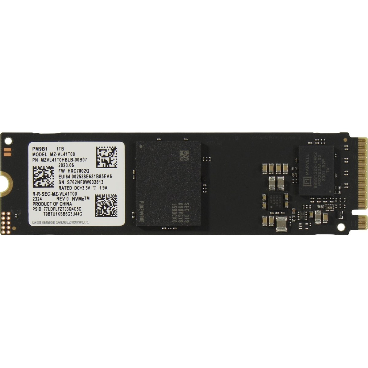 Накопитель SSD Samsung PM9B1, 1Tb, M.2 2280, PCIe 4.0 x4, NVMe, R/W 3600/3000