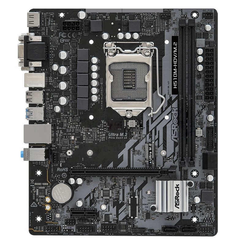 Материнская плата ASRock H510M-HDV/M.2 SE, LGA 1200, Intel H470, 2xDDR4, 4xSATA, 1xM.2, 1xPCIe 4.0 x16, 1xPCIe x1, 1xDVI-D, 1xHDMI, 1xVGA, 1x 1Gb LAN, 2xUSB 2.0, 4xUSB 3.2 Gen 1, 3x3.5 мм, 7.1, mATX