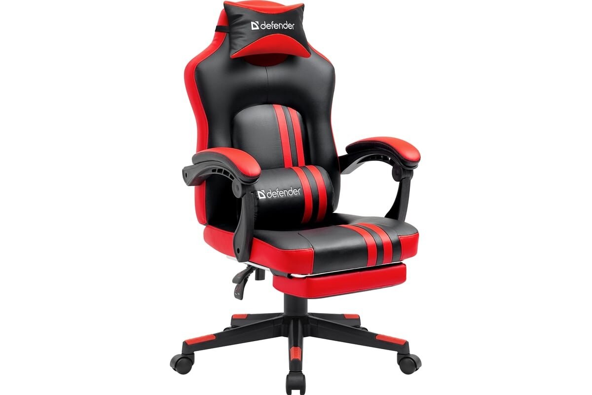 Кресло Defender DIABLO BLACK/RED черный/красный, экокожа, подставка для ног