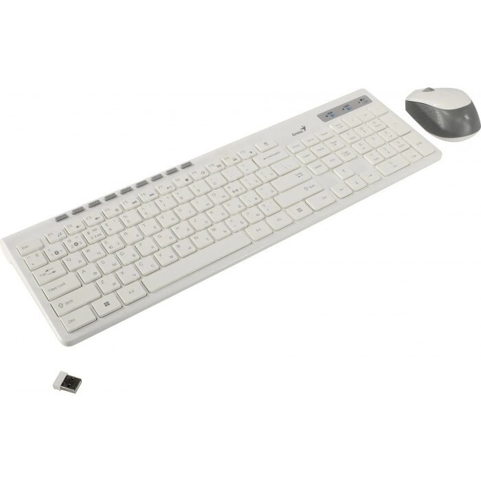 Комплект клавиатура+мышь Genius SlimStar 8230 беспроводной, USB + Bluetooth, 1000 DPI, белый