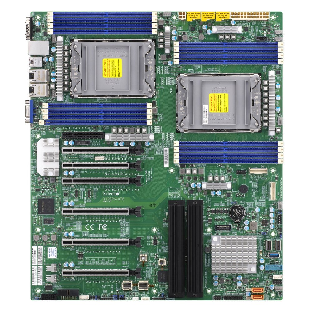 Материнская плата серверная Supermicro X12DPG-QT6-B, сокет LGA4189, чипсет Intel C621A, 16xDDR4 ECC, 6xPCIe 4.0 x16, 1xPCIe x8, 2xM.2, 10xSATA-III, 2x10 Gigabit Ethernet, 3xUSB 3.1, USB Type-C, VGA, COM, Enhanced E-ATX