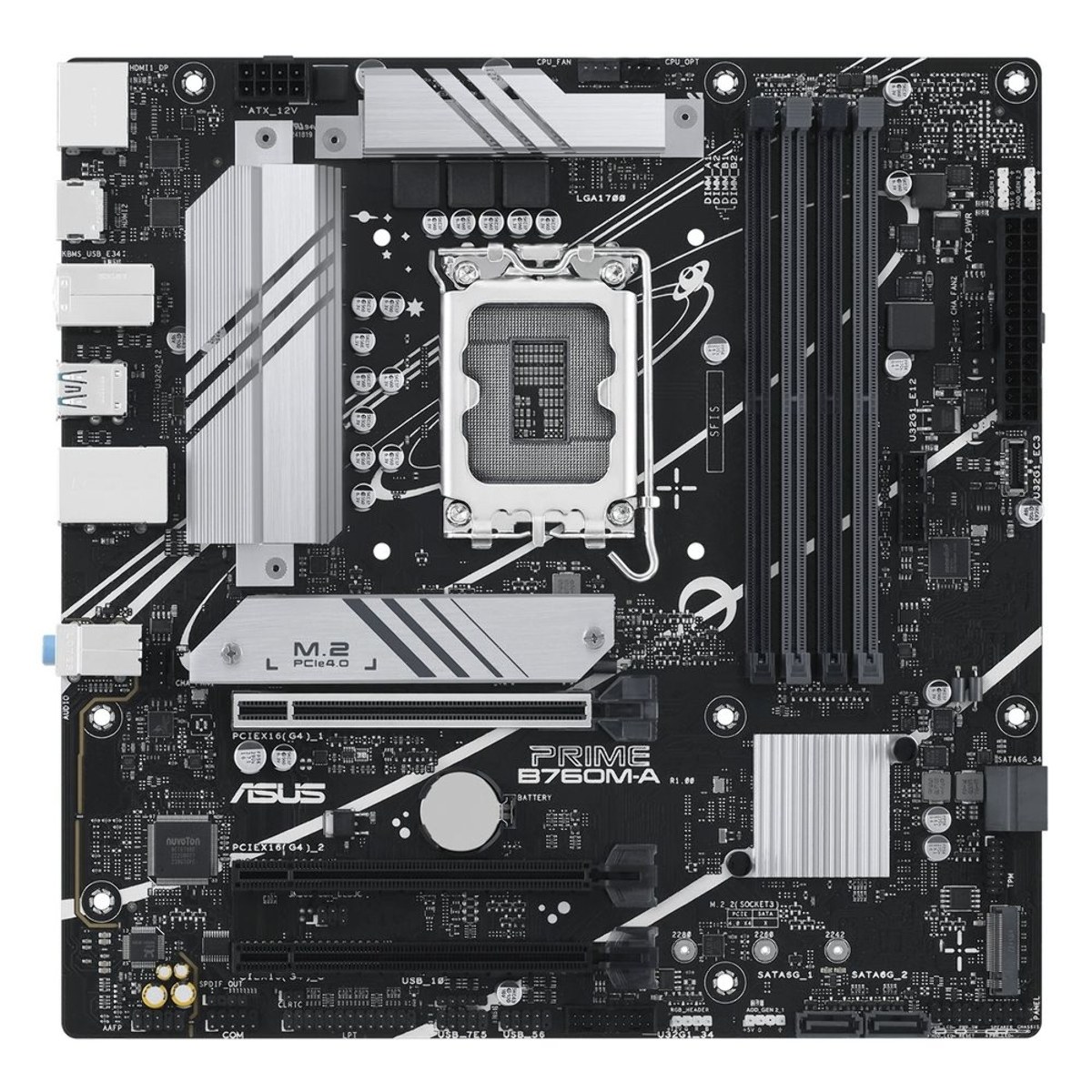 Материнская плата ASUS PRIME B760M-A-CSM, LGA1700, Intel B760, 4xDDR5, 4xSATA, 2xM.2, 1xPCIe 4.0 x16, DisplayPort, 2xHDMI, 1x2.5Gb LAN, 3x3.5 мм, 7.1, microATX