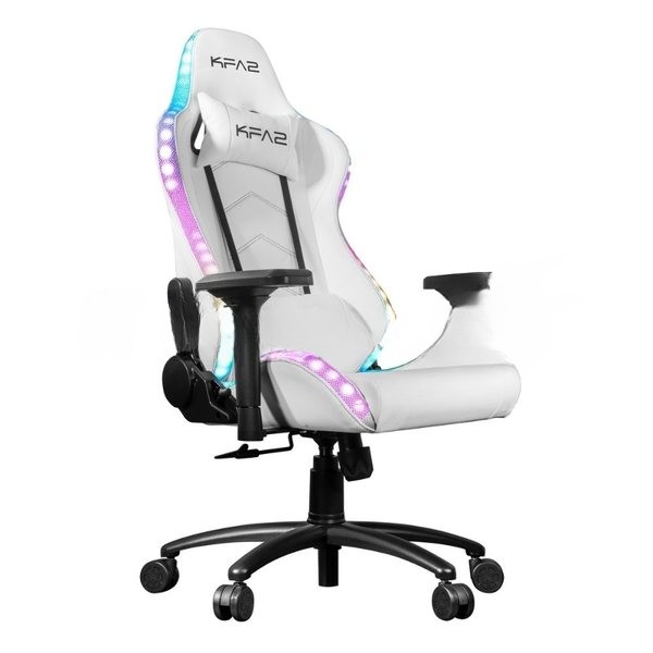 Кресло KFA2 Gaming Chair 01 RGB SE белый, экокожа, RGB-подсветка, подголовник